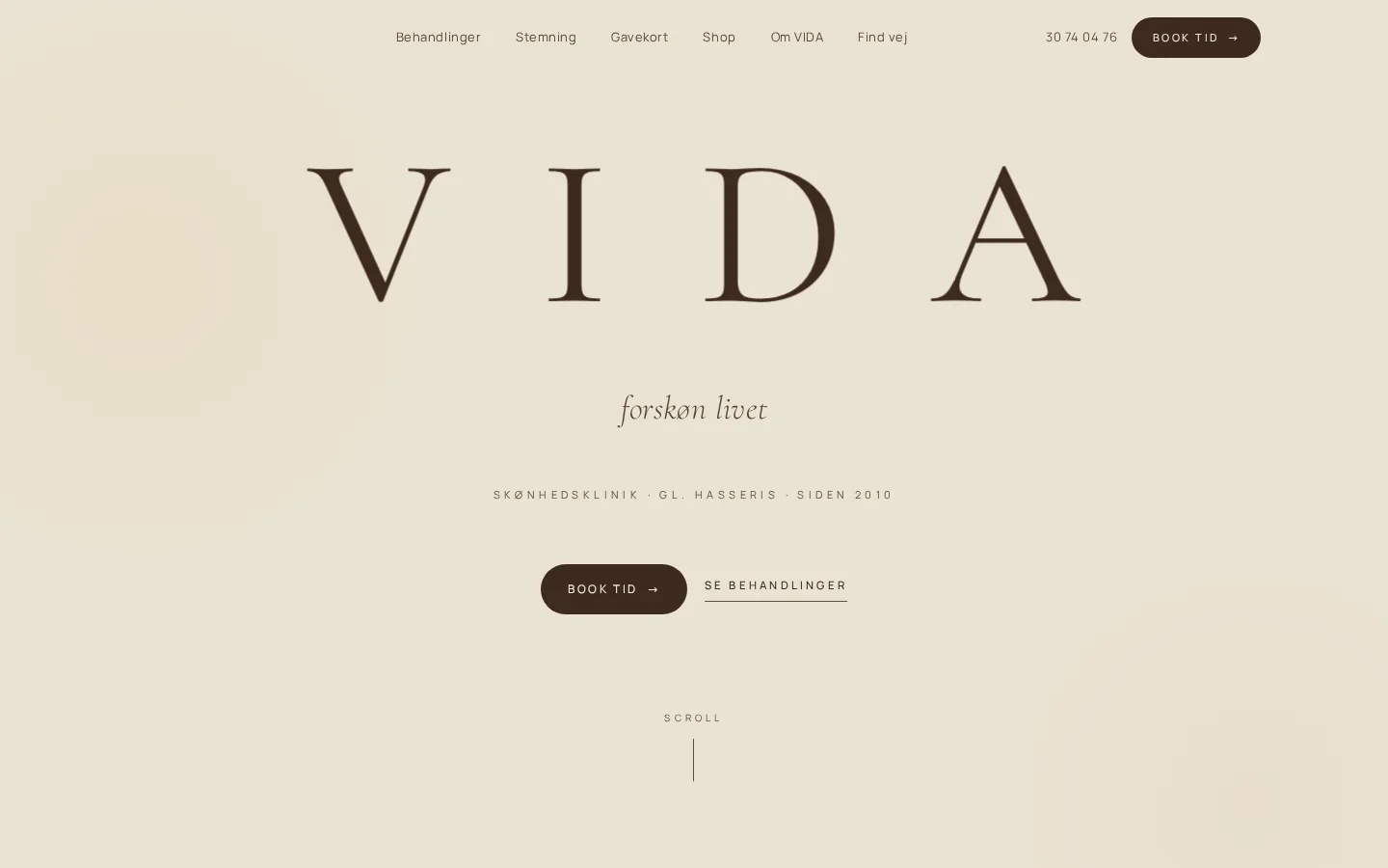 VIDA Skønhedsklinik hjemmeside